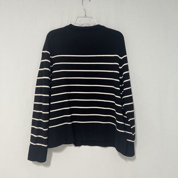 Zara Women's Lady Knit Cardigan Large Gold Buttons Black Ivory Striped Career - Picture 8 of 11